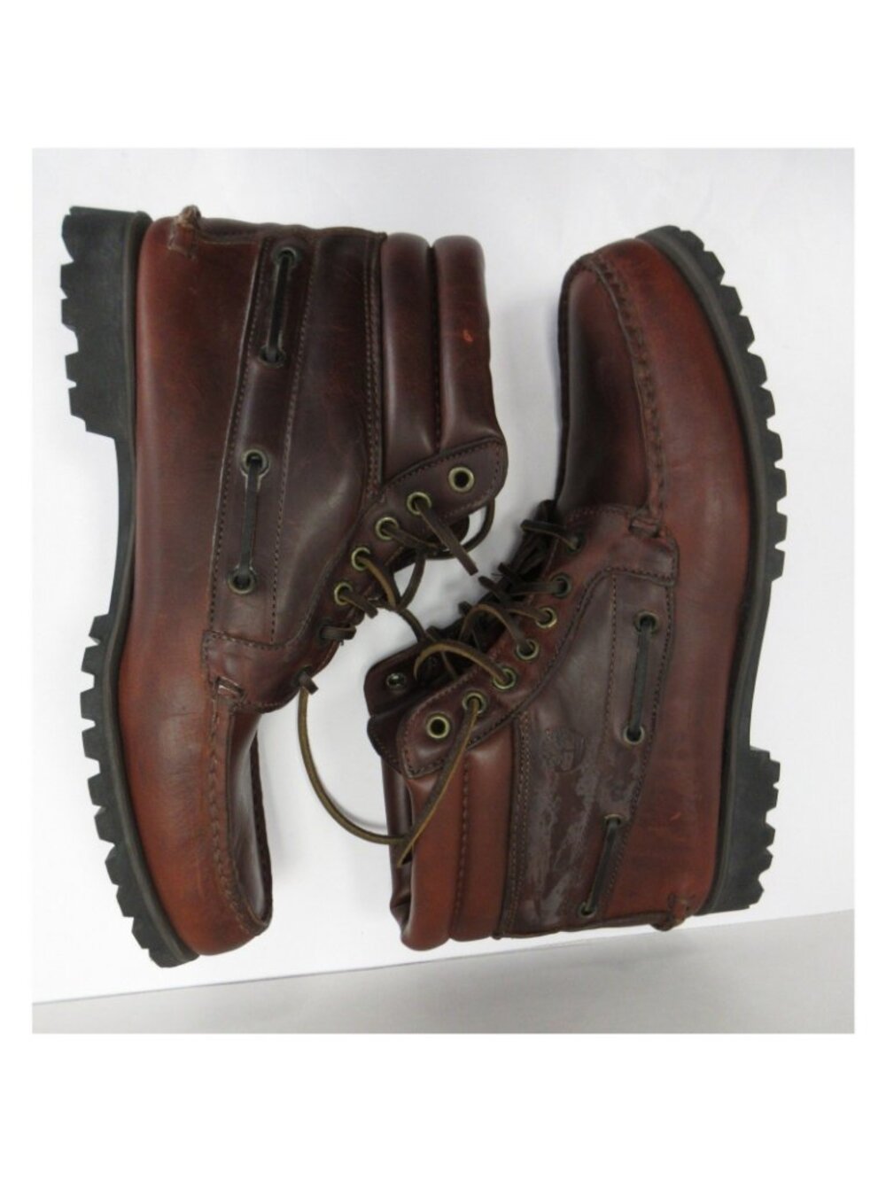 VINTAGE Timberland Boots 11 M Leather 7 Eye Moc Toe Lug Sole Lace Up * - Picture 3 of 12